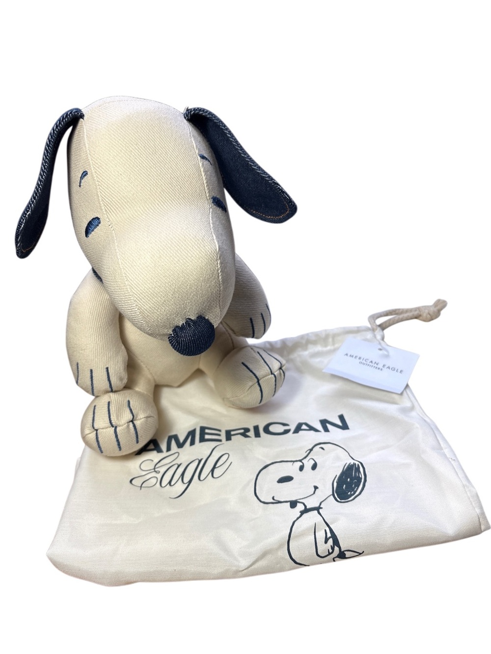 American Eagle Outfitters Snoopy Denim Cream & Navy Plush Figures- NWT